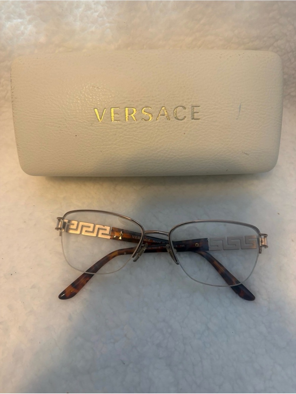Versace Eyeglasses Gold Greek Key Tortoiseshell Temple Made in Italy w/ Case